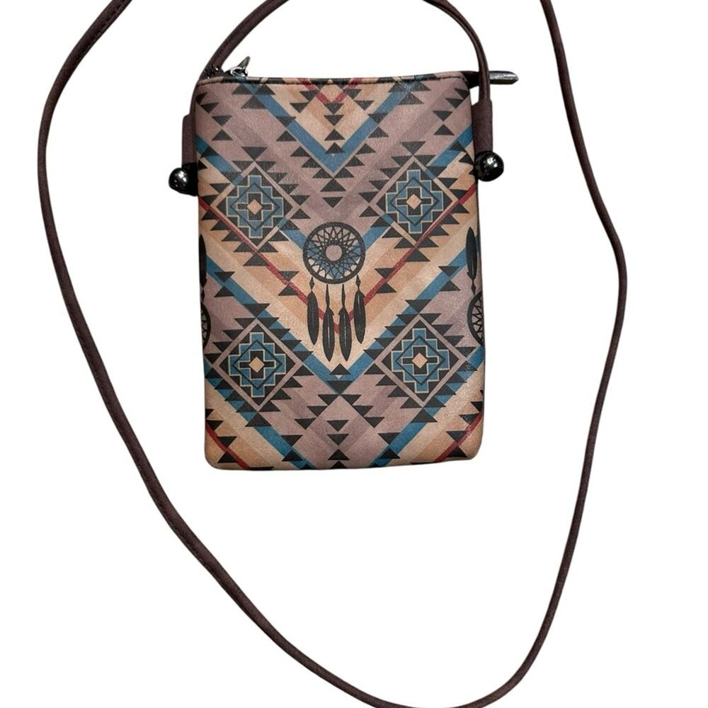 Aztec Print Faux Leather Crossbody Bag with Phone Pocket
